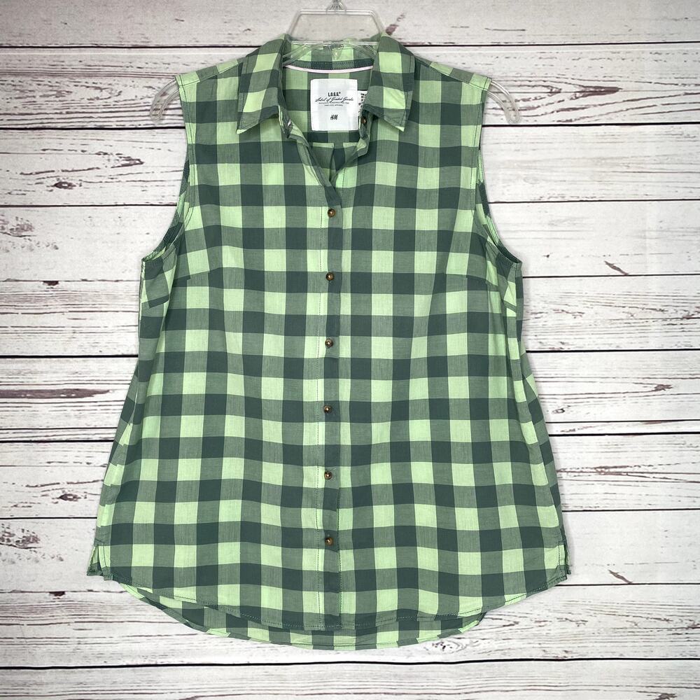 H&M L.O.G.G. Plaid Sleveless Button Up Top, Size 12